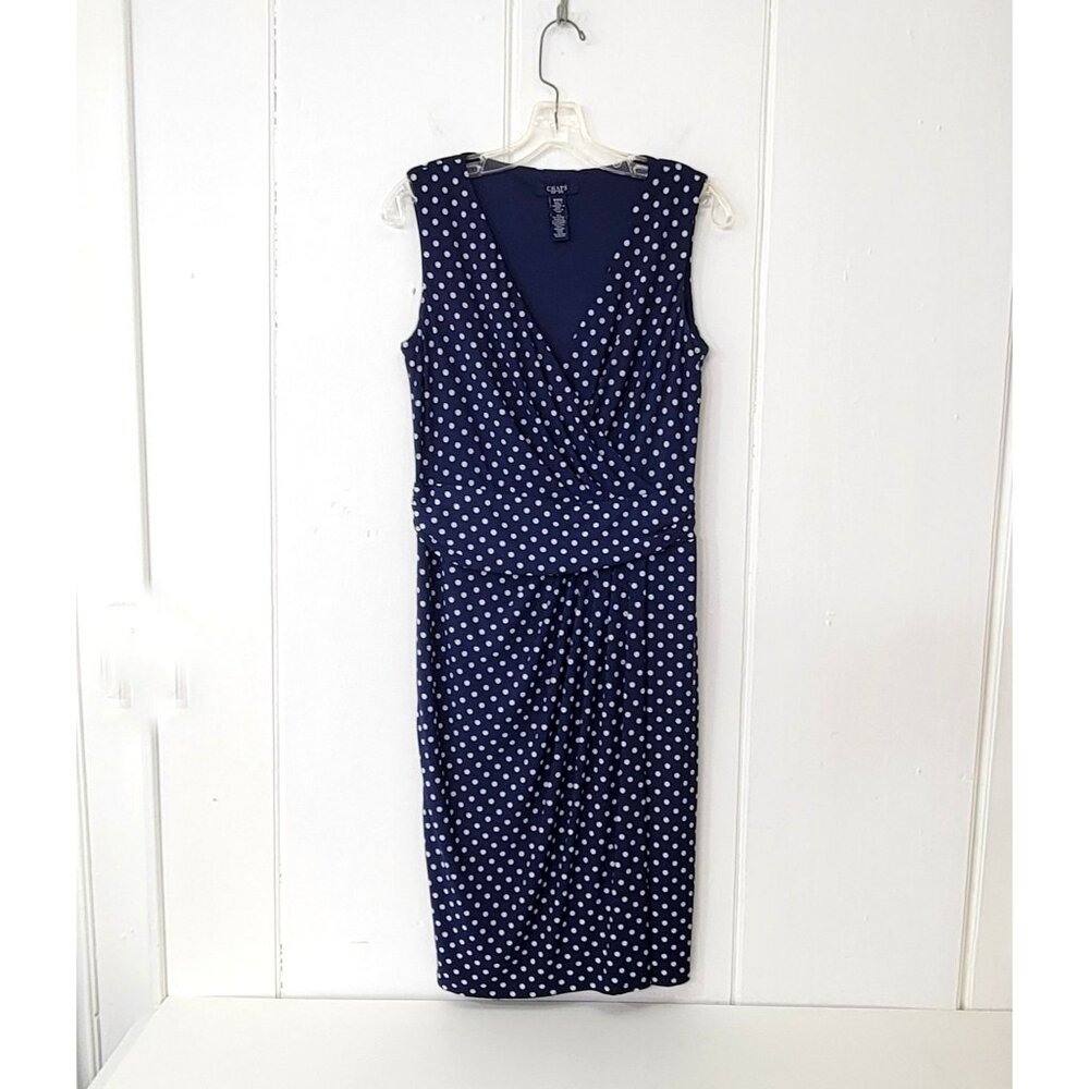 Chaps Navy Blue Polka Dot Sleeveless Dress